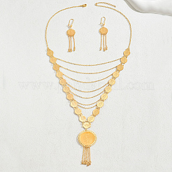 Brass Layered Coin with Rose Tassel Necklaces & Earrings Sets for Women&nbsp;EQ8519