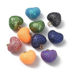 アクリルパーツ  キラキラパウダーと真鍮パーツ  ハート  ミックスカラー  18.5x19x14mm  穴：2mm&nbsp;OACR-YW0001-65