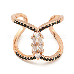 Rack Plating Brass Micro Pave Cubic Zirconia Open Cuff Rings for Women&nbsp;RJEW-F162-07RG