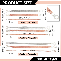 ラグ付き平らな銅編組自動車用アース ストラップ  プラチナ＆ゴールドローズ  204~301x13.5x1.5~2mm  穴：8.5mm  3個/スタイル&nbsp;KK-BC0015-32A