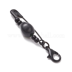 ハロウィンの頭蓋骨のアクリル＆鉄製安全ピンペンダントデコレーション  カニカン付き  ブラック  43.5mm&nbsp;HJEW-JM03758