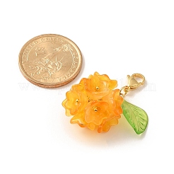 花のガラスペンダント装飾  304ステンレススチール製カニカン留め具、バッグ飾り用チャーム  オレンジ  40mm&nbsp;HJEW-TA00286-01