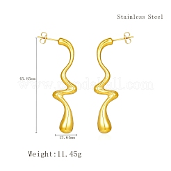 シンプルな304ステンレススチールの幾何学的なティアドロップスタッドピアス  ゴールドカラー  45.85x13.64mm&nbsp;TL1493