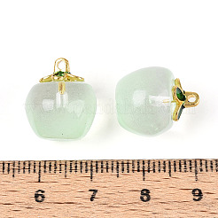 透明なガラスのリンゴのペンダント  エナメル  焼き付け塗料  ミディアムアクアマリン  15.5x14x14mm  穴：1.2mm&nbsp;X1-DGLA-E004-16L