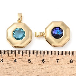 ラックメッキ真鍮チャーム  多角形のガラスチャーム  長持ちメッキ  カドミウムフリー＆鉛フリー  18KGP本金メッキ  ミックスカラー  21x18x7mm  穴：3x5.5mm&nbsp;KK-I710-04