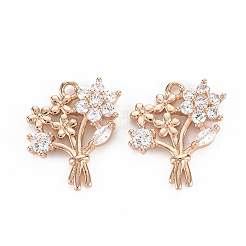 Rack Plating Brass Micro Pave Clear Cubic Zirconia Pendants&nbsp;KK-T060-25-RS