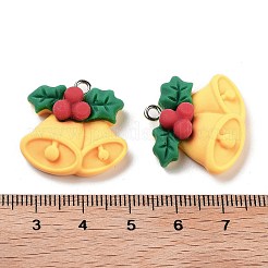 クリスマステーマの不透明樹脂ペンダント  クリスマスチャーム  クリスマス鐘  22x23x7.5mm  穴：2mm&nbsp;RESI-N039-100