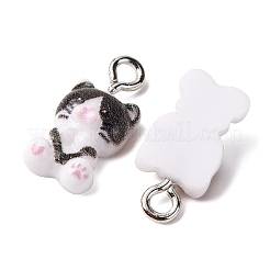 不透明樹脂ペンダント  猫の形  プラチナ鉄ループ付き  ミックスカラー  16x8.5x5mm  穴：2mm&nbsp;RESI-P045-05P-M