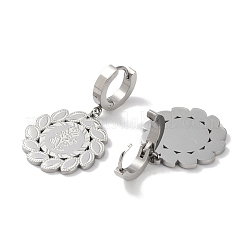 変色しない花の304ステンレススチールダングルイヤリング  女性用フープピアス  ステンレス鋼色  39x22.5mm&nbsp;EJEW-L283-040P