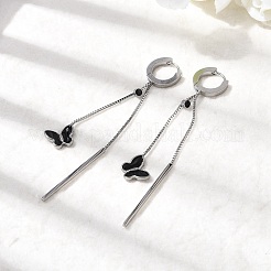 304 Stainless Steel Enamel Butterfly Tassel Hoop Earrings&nbsp;EJEW-G453-10P