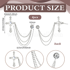 クロス合金ラインストーンラペルピンバック  バックパックの服に掛けられるチェーンブローチ  プラチナ  125mm&nbsp;JEWB-WH0051-057P