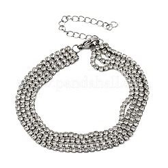 304ステンレススチールラインストーンカップチェーンマルチ連ブレスレット（女性用）  フラットラウンド  ステンレス鋼色  6.54インチ（16.6cm）&nbsp;BJEW-P376-01P-02