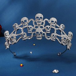 ハロウィーンの頭蓋骨の王冠  パーティー用合金クリスタルラインストーンヘアアクセサリー  プラチナ  155x155x65mm&nbsp;PW-WGF76AB-01