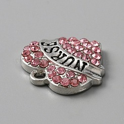 合金ラインストーンペンダント  エナメル  看護師の文字が入ったハートチャーム  ライトローズ  20x20x4mm  穴：2mm&nbsp;ALRI-WH0008-19A