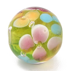 丸いランプワークビーズ  梅の花びらの模様  穴付き  薄緑  12mm  穴：1.8mm&nbsp;LAMP-H059-A03