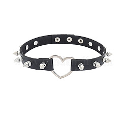 Spiked Rivet Alloy Heart Link PU Leather Choker Necklaces for Women&nbsp;FS-WGC3189-01
