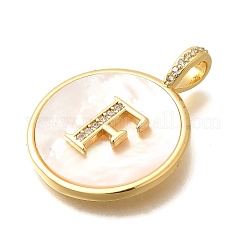 Rack Plating Brass Micro Pave Clear Cubic Zirconia Pendants with Shell&nbsp;KK-M309-42G-F