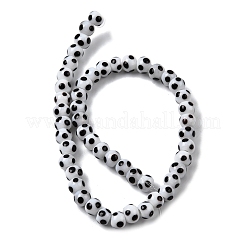 手作りランプワークビーズ  水玉模様のラウンド  ホワイト  6~6.5x5~6mm  穴：1.2~1.6mm  約49~50個/連  9.84''~10.23