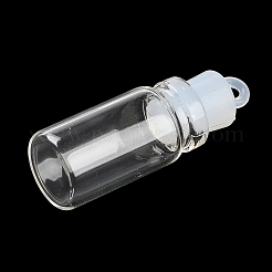 クリアガラスのウィッシングボトルペンダント  プラスチックシールプラグ付き  コラムチャーム  33x11mm  穴：2mm&nbsp;GLAA-A010-01J