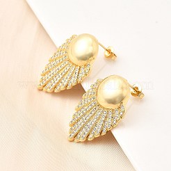 Brass Clear Cubic Zirconia Flat Round Stud Earrings&nbsp;EJEW-C147-03G