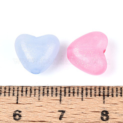 明るい透明なアクリルビーズ  ハート  グリッターパウダー付き  暗闇で光る  ミックスカラー  9.5x10.5x6.5mm  穴：1.8mm  約1220個/500g&nbsp;LACR-N002-01