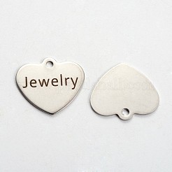 変色しない201ステンレススチール製ハートペンダント  ワードジュエリーと  カドミウムフリー＆ニッケルフリー＆鉛フリー  ステンレス鋼色  21x24x1mm  穴：2mm&nbsp;STAS-L165-C23