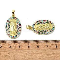 ラックメッキ真鍮マイクロパヴェキュービックジルコニアペンダント  18KGP本金メッキ  長持ちメッキ  鉛フリー＆カドミウムフリー  人間との楕円形  カラフル  28.5x17.5x3mm  穴：5.5x3mm&nbsp;KK-R157-14C-G