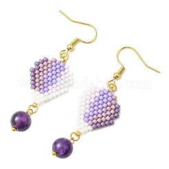 304 Stainless Steel with Glass Cylinder Seed Beads Hot Air Balloon Dangle Earrings&nbsp;EJEW-MZ00820-02
