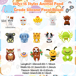 15個 15スタイル 動物用食品グレードシリコンフォーカルビーズ  混合図形  21~30x16~31.5x4~16mm  穴：2~3mm  1個/スタイル&nbsp;SIL-CJ0002-74
