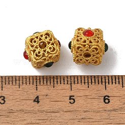 ラックメッキスクエア真鍮ビーズ  ガラスと  長持ちメッキ  鉛フリー＆カドミウムフリー  マットゴールドカラー  11.5x11.5x9mm  穴：2mm&nbsp;KK-F873-30MG