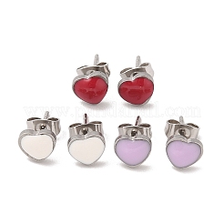 3 Pairs 3 Colors 304 Stainless Steel Enamel Heart Stud Earrings for Women&nbsp;EJEW-K279-01P