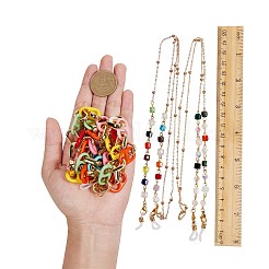 眼鏡チェーン  眼鏡用ネックストラップ  真鍮製アズキチェーンを含む  ガラスビーズ  アクリル  ccbプラスチックコーヒー豆チェーン  304ステンレススチールのロブスタークロウ留め具とゴムループエンド  ミックスカラー  3個/セット&nbsp;AJEW-SZ0001-09