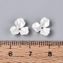 Absプラスチック模造真珠ビードキャップ  3  - 花びらの花  ホワイト  9x9.5~10x3mm  穴：1.4mm&nbsp;KY-Q004-02A