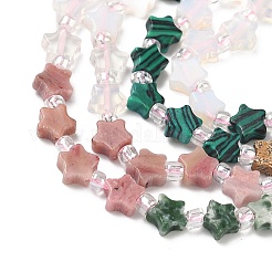 6 Styles Opalite & Synthetic Malachite & Natural Picture Jasper & Rhodonite & Green Spot Jasper & Dragon Blood Jasper Beads Strands&nbsp;G-D095-A03