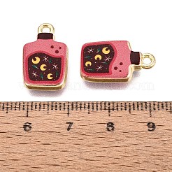 プリント合金ペンダント  ラックめっき  月のチャームが付いたボトル  カドミウムフリー＆ニッケルフリー＆鉛フリー  ゴールドカラー  暗赤色  19x11.5x3.5mm  穴：1.6~1.8mm&nbsp;PALLOY-SZC0008-07A