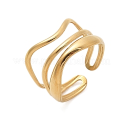 女性用304ステンレススチール多層オープンカフリング  18KGP本金メッキ  13mm  調整可能&nbsp;RJEW-Z077-01G-01