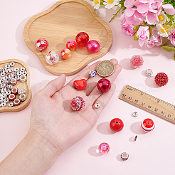 DIY ビーズ ファインディング キット  アクリルビーズ入り  樹脂ビーズ  樹脂粘土ラインストーンヨーロピアンビーズ  真鍮ビーズ  レッド  8~20x8~20x3.5~20mm  穴：2~5mm  138pc&nbsp;DIY-PA0001-35E