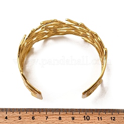 304ステンレススチール製カフバングル  女性用幅広バンドバングル  ブランチ  18KGP本金メッキ  内径：2-3/8x2インチ（6x5.15cm）&nbsp;BJEW-L705-02G