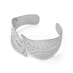 女性用304ステンレススチールカフバングル  葉  ステンレス鋼色  1-1/8インチ（2.9cm）  内径：2-3/8インチ（6.1cm）&nbsp;BJEW-G729-04P