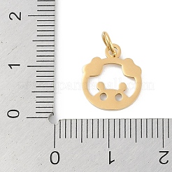 304ステンレスペンダント  十二支のチャーム  丸カン付き  豚  12.5x11x0.9mm  穴：3.1mm&nbsp;STAS-L279-001G-10