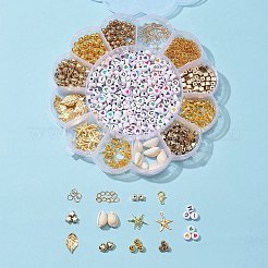 DIYジュエリー作りの発見キット  ccbプラスチック＆absプラスチック＆天然タカラガイシェル＆アクリルビーズを含む  鉄のペンダント＆チェーンエクステンダー＆ボールチープ  合金の留め金  304ステンレススチール丸カン  ミックスカラー&nbsp;DIY-FS0002-86