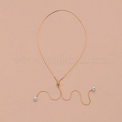 Alloy Snake Chain Slider Lariat Necklaces with Plastic Imitation Pearl Round Beads&nbsp;WG87CD3-01