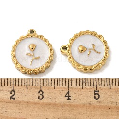 304ステンレススチールエナメルペンダント  ゴールドカラー  花柄  フラットラウンド  18x16x3.5mm  穴：1.5mm&nbsp;STAS-I322-87G-02
