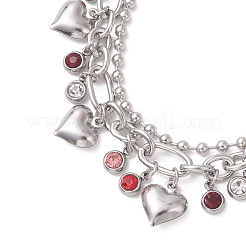 Heart 304 Stainless Steel Figaro & Ball Chains Double Layers Bracelets&nbsp;BJEW-JB13177-01