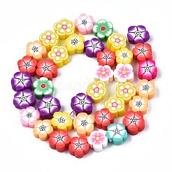 手作り樹脂粘土ビーズ連売り  花  カラフル  8~10.5x8~10x4~5mm  穴：1.2mm  約36~39個/連  12.40インチ〜14.17インチ（31.5cm〜36mm）&nbsp;CLAY-S096-042F-01