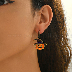 Cute Halloween Brass Enamel Pumpkin Hoop Earrings&nbsp;FC3379