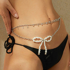 Iron & Plastic Imitation Pearl Bowknot Multilayer Waist Chains&nbsp;WG7FE85-02