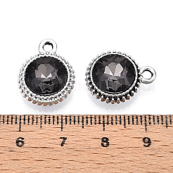 K5ガラスチャーム  フラットラウンド  多面カット  合金パーツ  プラチナ  グレー  17~17.7x14x5.2~6mm  穴：2mm&nbsp;PALLOY-T090-43P-03
