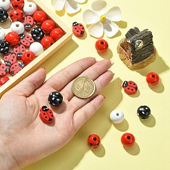40 個 5 スタイルてんとう虫テーマスプレー塗装ウッドビーズ  混合図形  ミックスカラー  15~20x14~16mm  穴：1.6~4mm&nbsp;WOOD-FS0001-14