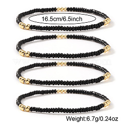Brass & Black Glass Seed Beaded Stretch Bracelet Sets&nbsp;GV0095